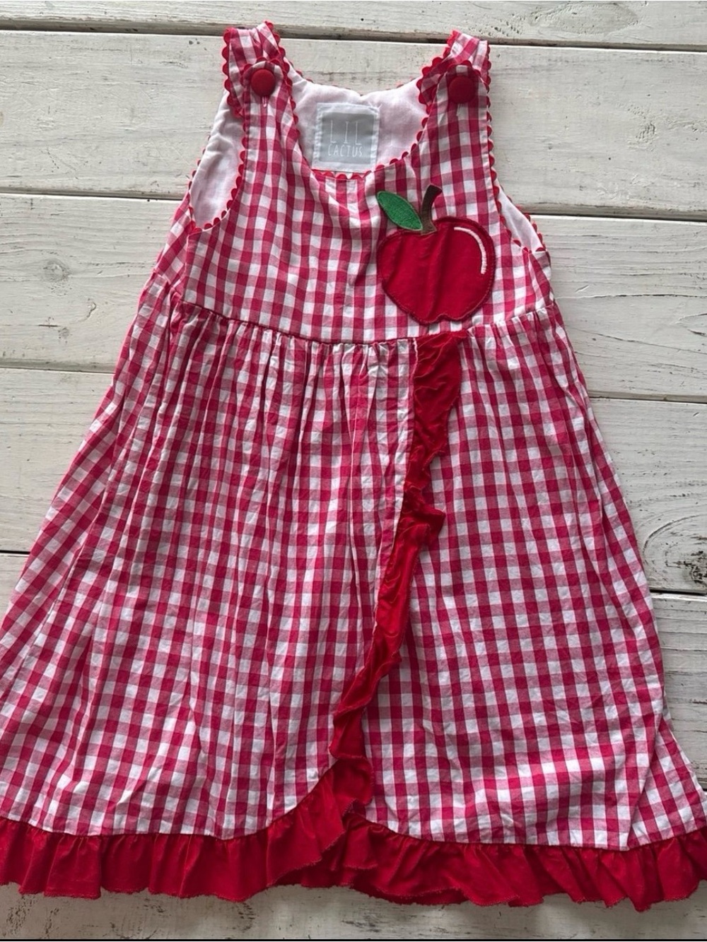 Apple Gingham Applique Jumper Dress